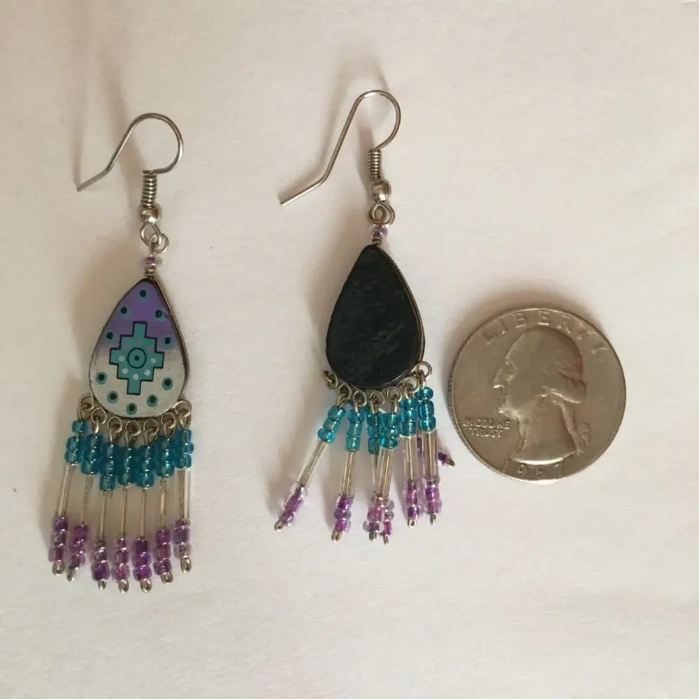 Turquoise and purple southwestern style dangle earrings